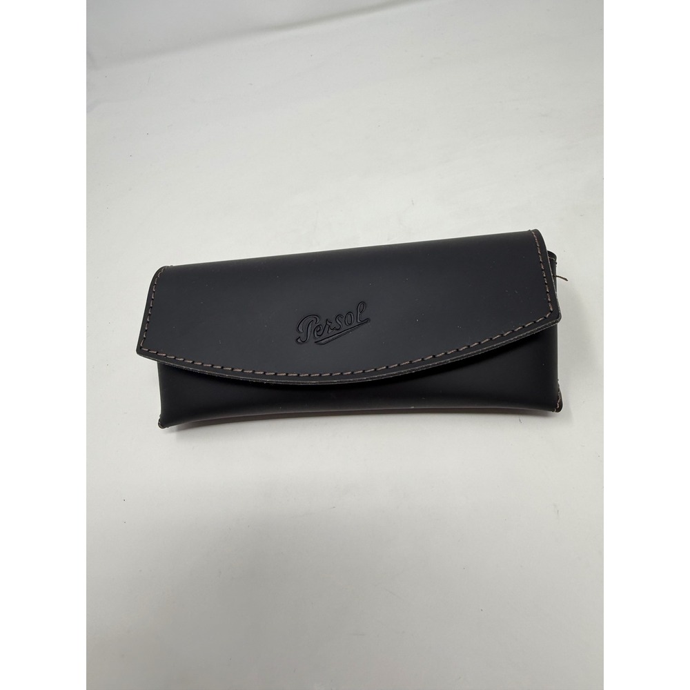 Persol Black Leather Sunglasses Case Magnetic Snap Closure Embossed Logo Luxury